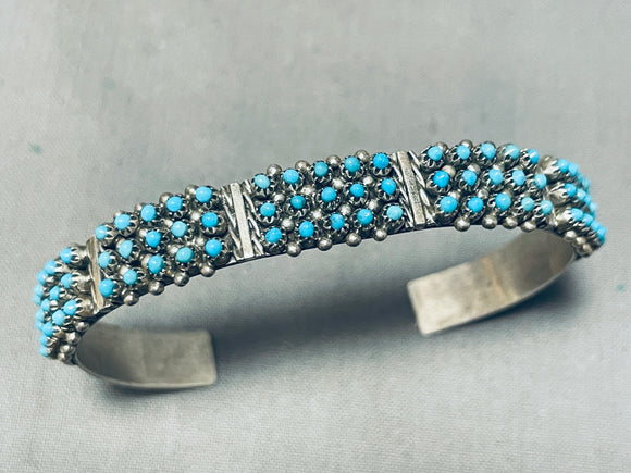 Superior Vintage Signed Native American Zuni Blue Gem Turquoise Sterling Silver Bracelet-Nativo Arts