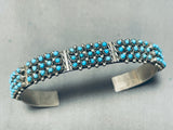 Superior Vintage Signed Native American Zuni Blue Gem Turquoise Sterling Silver Bracelet-Nativo Arts