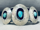 Stupendous Vintage Native American Navajo 3 Blue Gem Turquoise Silver Shadowbox Bracelet-Nativo Arts