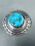 Rare Circular Vintage Native American Navajo Deep Blue Turquoise Sterling Silver Concho Pin-Nativo Arts