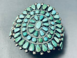 One Of The Best Vintage Native American Navajo Green Turquoise Sterling Silver Cluster Bracelet-Nativo Arts