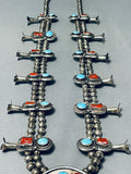 191 Grams Vintage Native American Navajo Turquoise Sterling Silver Squash Blossom Necklace-Nativo Arts