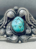 Ornate Vintage Native American Navajo Old Kingman Turquoise Sterling Silver Bracelet-Nativo Arts
