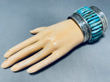 158 Grams 7 Inch Wrist Native American Navajo Turquoise Inlay Sterling Silver Bracelet-Nativo Arts