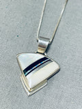 Signed Native American Navajo Jet Mother Of Pearl Opal Sterling Silver Necklace-Nativo Arts