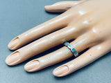 Unique Vintage Native American Navajo Turquoise Inlay Sterling Silver Ring Old-Nativo Arts