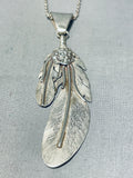 Sam Kee Vintage Native American Navajo Feather Sterling Silver Necklace!-Nativo Arts