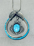 Les Baker Rare Vintage Native American Navajo Turquoise Heishi Sterling Silver Teardrop Necklace-Nativo Arts