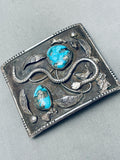 81 Grams Snake Vintage Native American Navajo Turquoise Sterling Silver Buckle Old-Nativo Arts