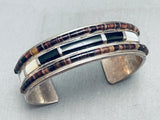 6.5 Inch Wrist Vintage Navajo Heishi Sterling Silver Inlay Bracelet-Nativo Arts