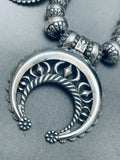 Fabulous Vintage Sturdy Sterling Silver Squash Blossom Necklace-Nativo Arts