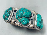 Chunky Begay Green Turquoise Nugget Vintage Native American Navajo Sterling Silver Bracelet