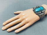 Thicker Vintage Native American Navajo Morenci Turquoise Sterling Silver Bracelet Old-Nativo Arts