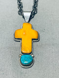 Important Linkin Family Vintage Native American Navajo Turquoise Cross Sterling Silver Necklace-Nativo Arts