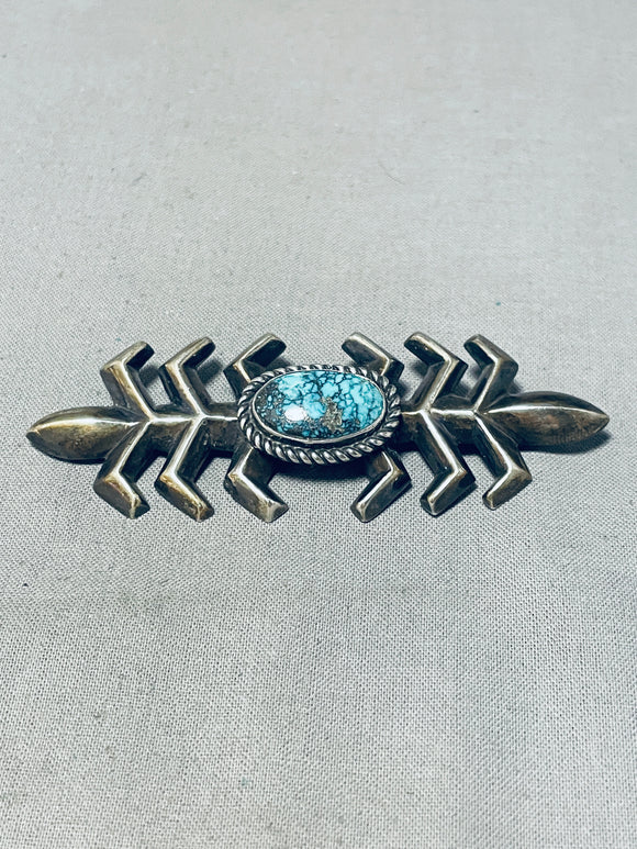 Rare Vintage Native American Navajo Carico Lake Turquoise Sterling Silver Cornstalk Pin-Nativo Arts