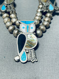 Richard Long Vintage Native American Navajo Turquoise Sterling Silver Owl Necklace-Nativo Arts