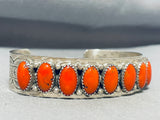 Sparkling Native American Navajo Coral Sterling Silver Bracelet-Nativo Arts