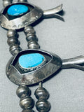 178 Grams Vintage Native American Navajo Turquoise Sterling Silver Squash Blossom Necklace-Nativo Arts