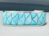 Dynamic Vintage Native American Zuni Blue Gem Turquoise Orlinda Natewa Sterling Silver Bracelet-Nativo Arts