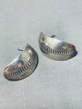 Timeless Vintage Native American Navajo Sterling Silver Convex Half Moon Earrings-Nativo Arts