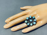 Beautiful Vintage Native American Navajo 9 Blue Gem Turquoise Sterling Silver Ring-Nativo Arts