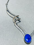 Important Mike Kirk Vintage Native American Navajo Lapis Sterling Silver Necklace-Nativo Arts
