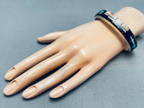 Very Rare 7 Inch Wrist Native American Navajo Turquoise Inlay Pueblo Sterling Silver Bracelet-Nativo Arts