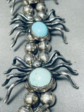 Gasp! Spider Vintage Navajo Turquoise Sterling Silver Squash Blossom Necklace-Nativo Arts
