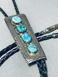 Enormous Vintage Native American Navajo 4 Morenci Turquoise Sterling Silver Bolo-Nativo Arts