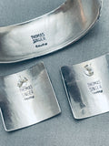 Rare Thomas Singer Vintage Native American Navajo Gold Sterling Silver Bracelet Earrings-Nativo Arts
