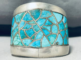 One Of The Finest Vintage Native American Navajo Turquois Einlay Sterling Silver Bracelet-Nativo Arts