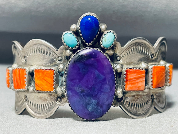 Princess Crown Vintage Native American Navajo Turquoise Charoite Sterling Silver Bracelet-Nativo Arts