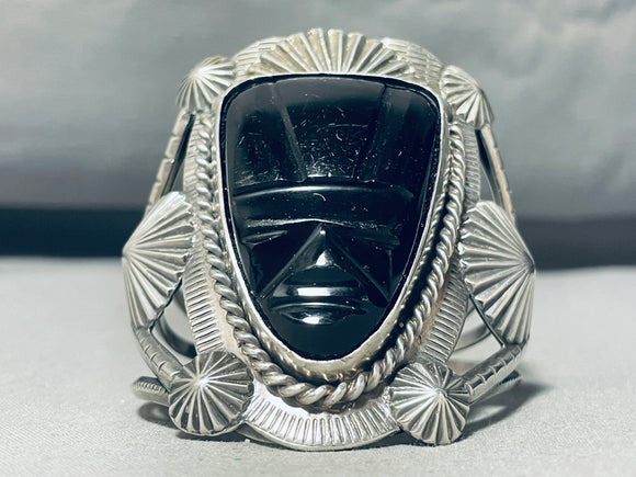 Face Of Onyx Vintage Southwest Sterling Silver Bracelet Cuff-Nativo Arts