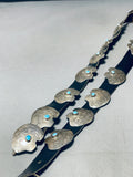 Signed Vintage Native American Navajo Bear Turquoise Sterling Silver Concho Belt-Nativo Arts