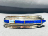 5.5 Inch Wrist Vintage Native American Navajo Lapis Sterling Silver Inlay Bracelet-Nativo Arts
