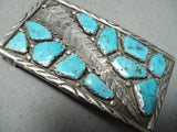 Wayne Cheama Vintage Native American Zuni Blue Gem Turquoise Sterling Silver Buckle-Nativo Arts