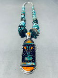 Kachina Inlay Native American Navajo Turquoise Sterling Silver Necklace-Nativo Arts