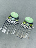 Luminous Native American Navajo Signed Turquoise Gaspeite Sterling Silver Pendants Earrings-Nativo Arts