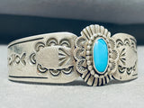 Beautiful Vintage Signed Native American Navajo Blue Gem Turquoise Sterling Silver Bracelet-Nativo Arts