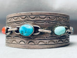 Chain Link Vintage Native American Navajo Turquoise Sterling Silver Bracelet-Nativo Arts