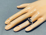 Important Vintage Native American Navajo Signed Zia Symbol Inlaid 14k Gold Ring