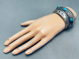Al Joe Vintage Native American Navajo Turquoise Sterling Silver Leaf Bracelet-Nativo Arts