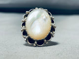 Opulent Vintage Native American Navajo Mother Of Pearl Sterling Silver Ring-Nativo Arts