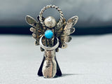 Celestial Vintage Native American Navajo Sleeping Beauty Turquoise Silver Squash Angel Pin-Nativo Arts