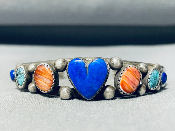 Dropdead Gorgeous Vintage Native American Navajo Lapis Heart Sterling Silver Bracelet-Nativo Arts