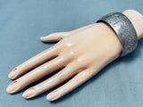 Hand Tooled Vintage Native American Navajo Sterling Silver Cuff Bracelet
