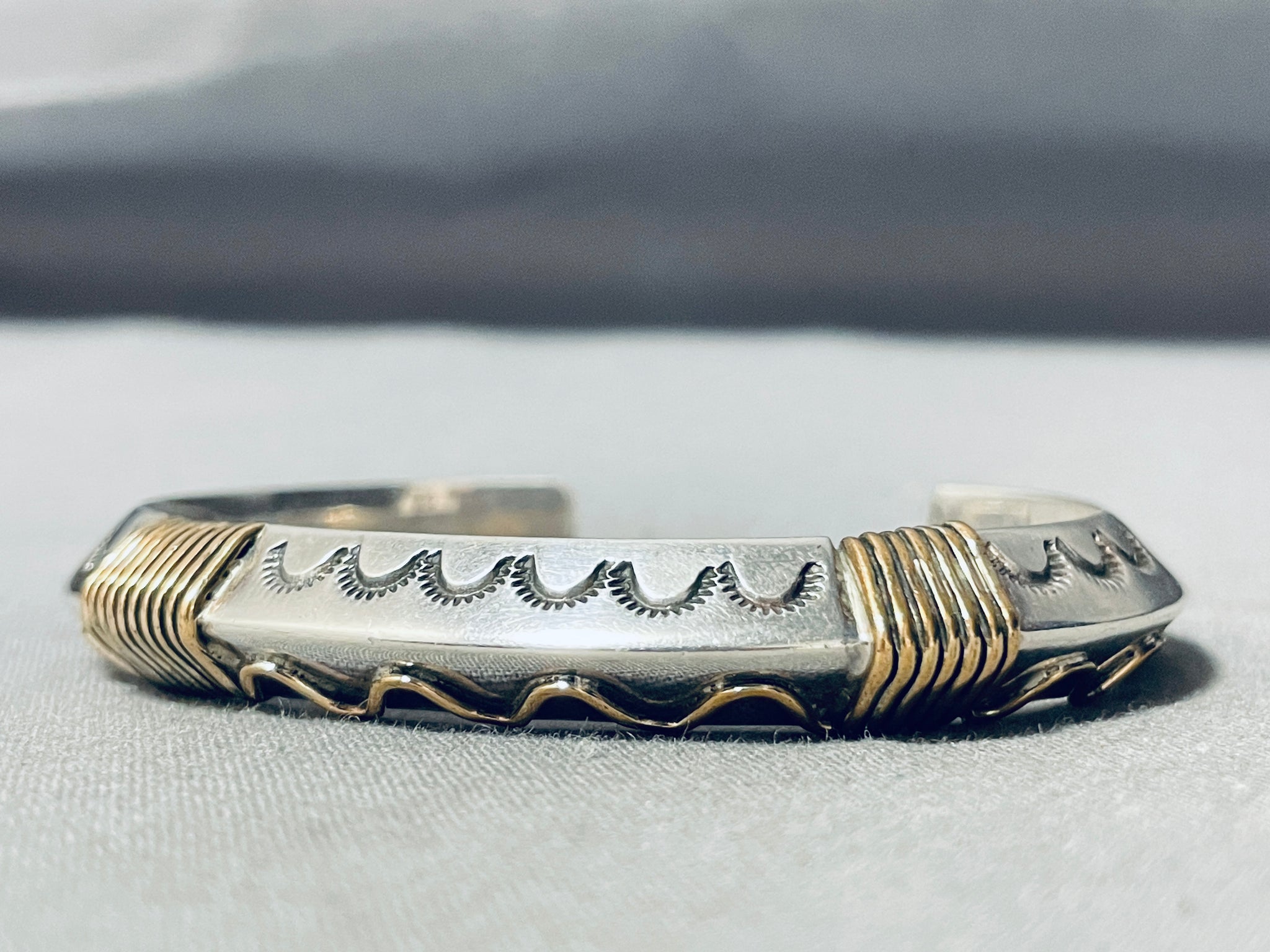 Heavy Hand Tooled Gold And Sterling Silver Vintage Native American 