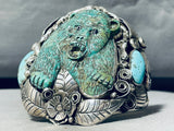 The Best Hand Carved Bear Turquoise Sterling Silver Cuff Bracelet-Nativo Arts