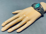 Huge Leaf Flanks!! Vintage Native American Navajo Turquoise Sterling Silver Bracelet-Nativo Arts