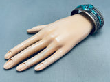 7 Inch Wrist Vintage Southwestern Sterling Silver Turquoise Bracelet-Nativo Arts
